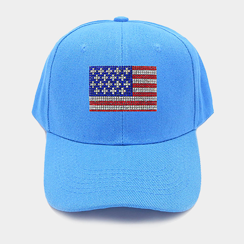 HATEGORY Bling Studded American USA Flag Pointed Baseball Cap