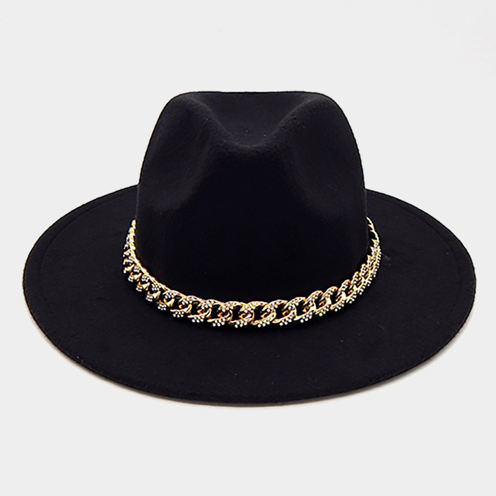 HATEGORY Stone Paved Chain Band Pointed Fedora Hat