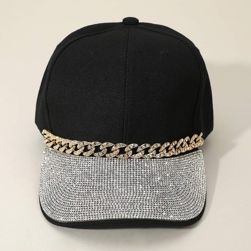 HATEGORY Bling Studded Brim Chain Pointed Baseball Cap