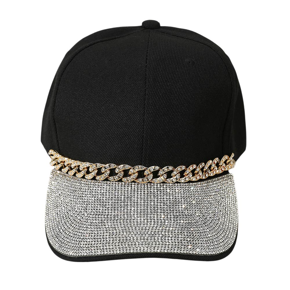 HATEGORY Bling Studded Brim Chain Pointed Baseball Cap
