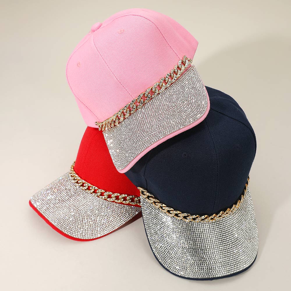 HATEGORY Bling Studded Brim Chain Pointed Baseball Cap
