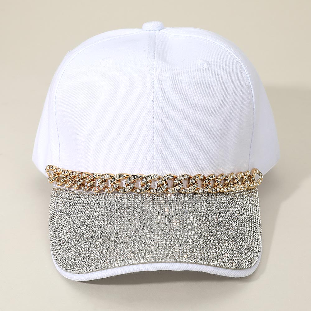 HATEGORY Bling Studded Brim Chain Pointed Baseball Cap