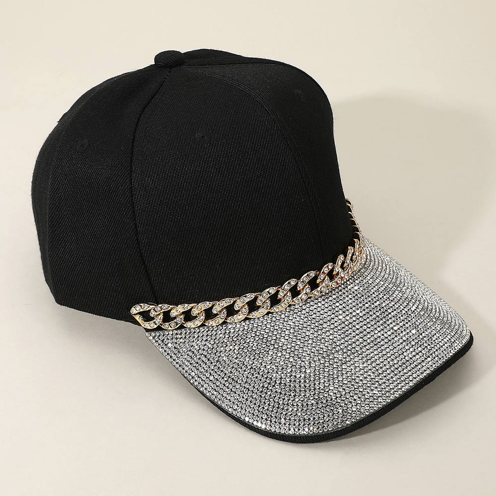 HATEGORY Bling Studded Brim Chain Pointed Baseball Cap