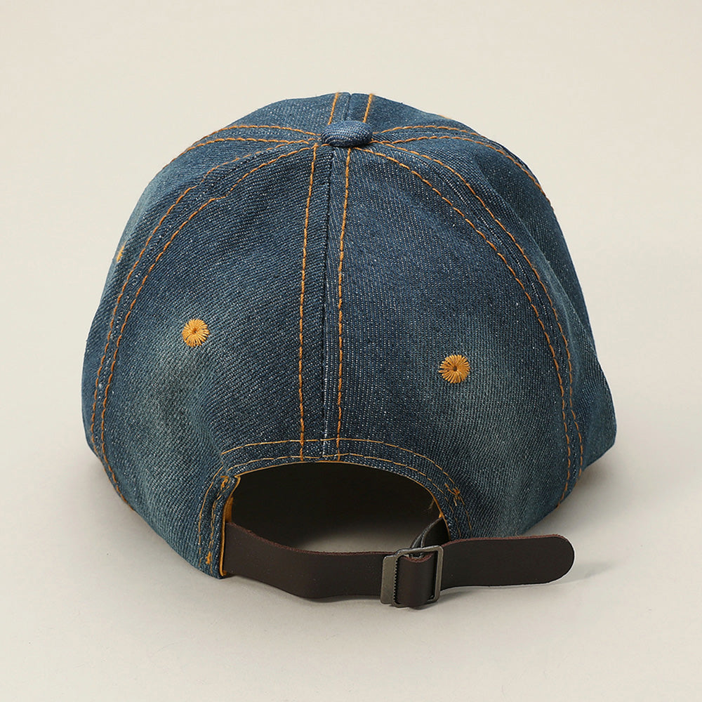HATEGORY Chain Detail Bling Studded Brim Denim Vintage Baseball Cap