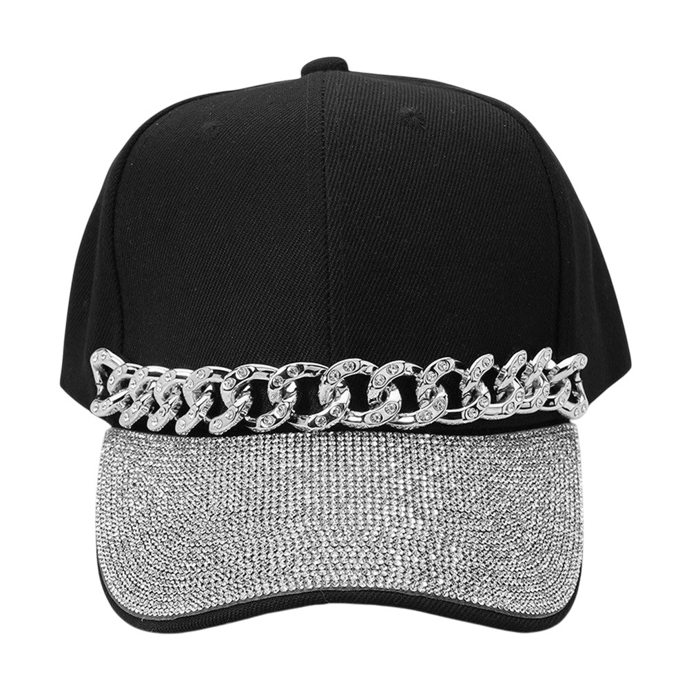 HATEGORY Bling Studded Chain Detail Brim Baseball Cap