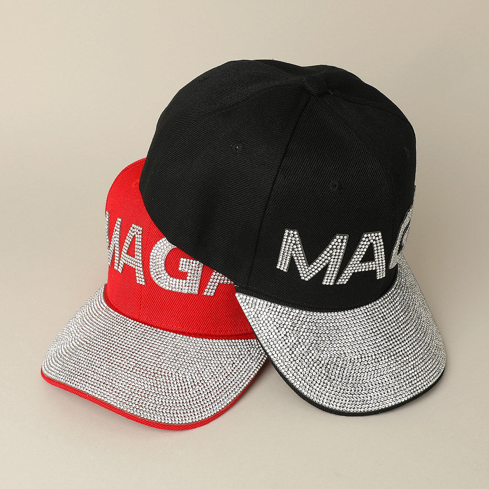 HATEGORY Bling Studded MAGA Message Accented Baseball Cap