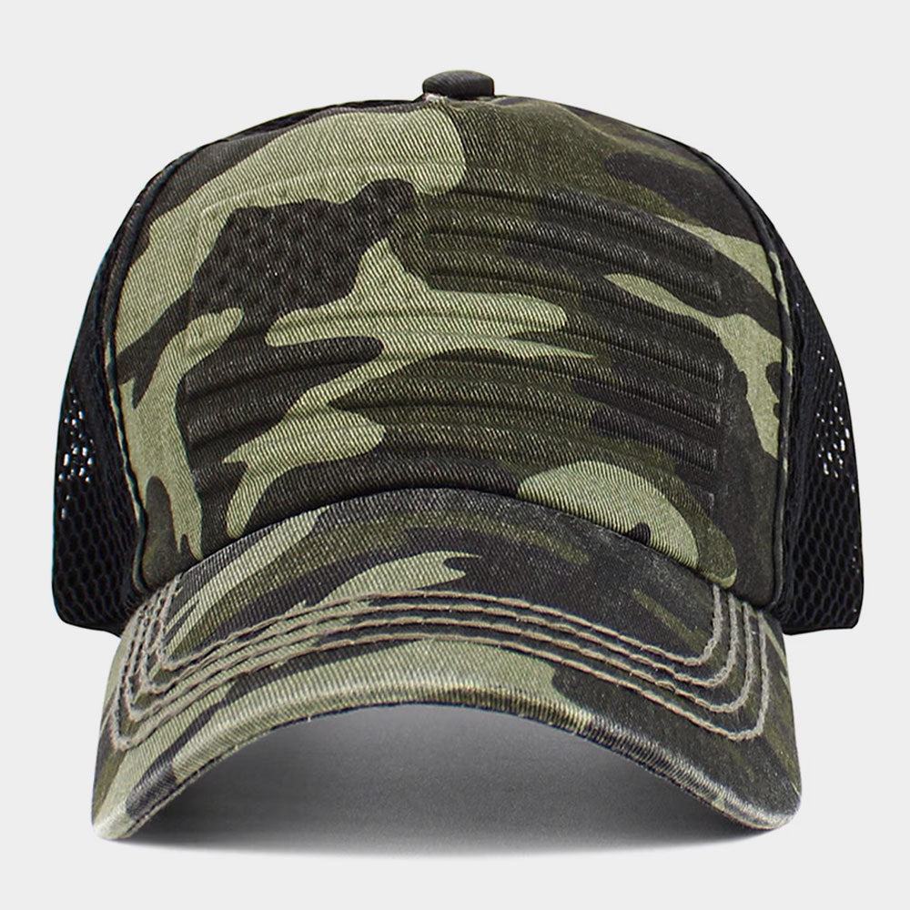 HATEGORY American USA Flag Patch Pointed Mesh Back Trucker Hat