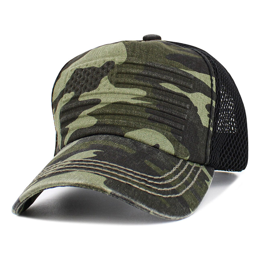 HATEGORY American USA Flag Patch Pointed Mesh Back Trucker Hat