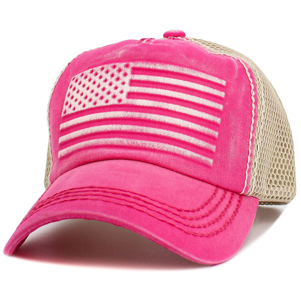 HATEGORY American USA Flag Patch Pointed Mesh Back Trucker Hat