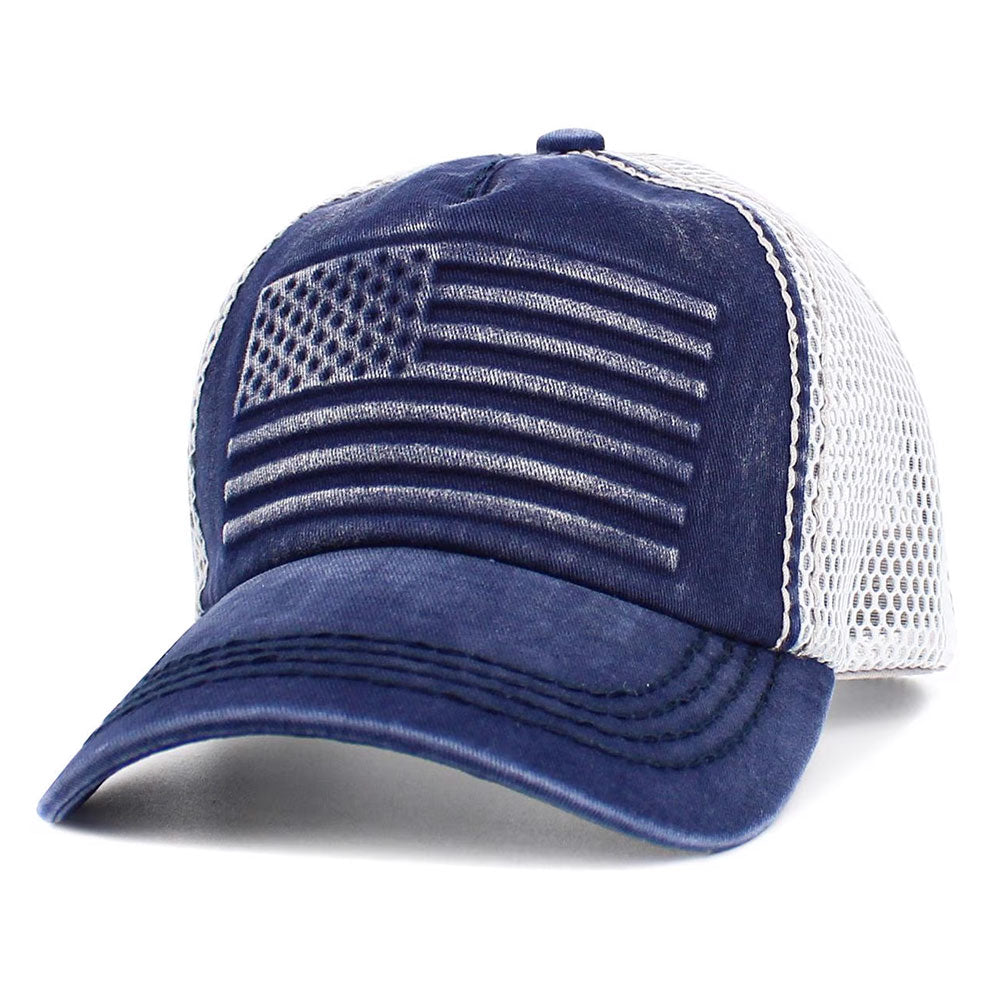 HATEGORY American USA Flag Patch Pointed Mesh Back Trucker Hat