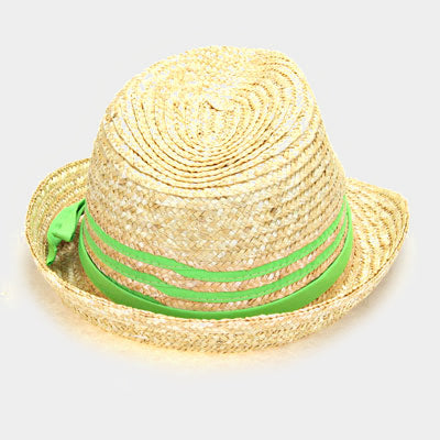 HATEGORY Ribbon Bow Wheat Straw fedora hat
