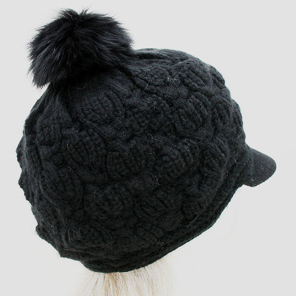 HATEGORY Rabbit Hair Pom Visor Hat
