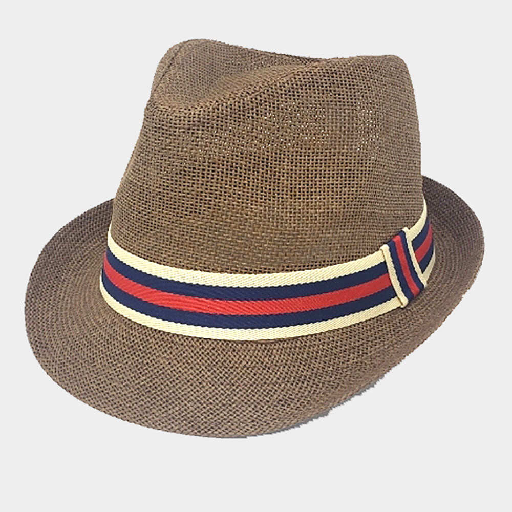 HATEGORY Color Block Band Detail Straw Fedora Hat