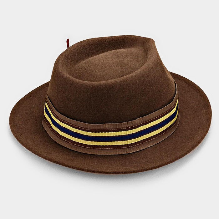 HATEGORY Feather & Striped Ribbon Wool Fedora