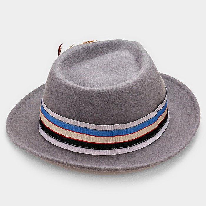 HATEGORY Feather & Striped Ribbon Wool Fedora