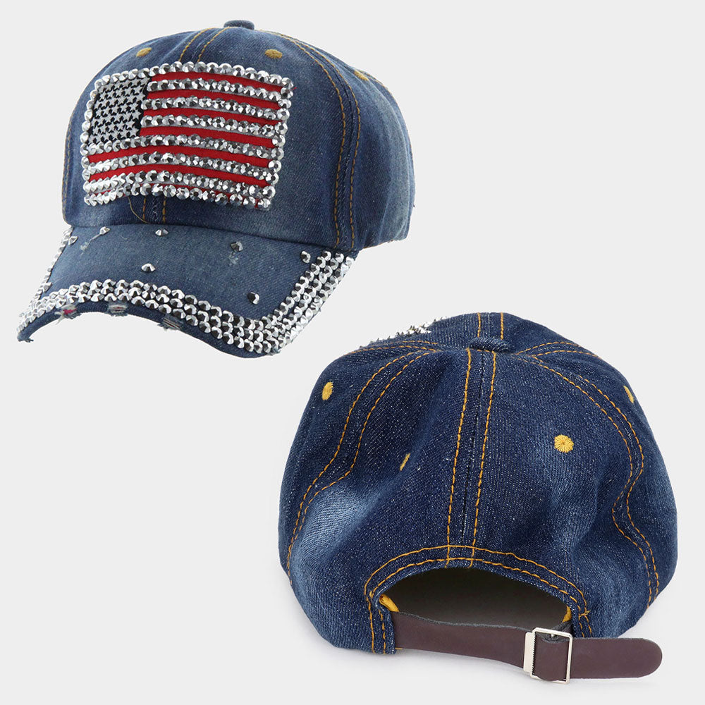 HATEGORY American USA Flag Studded Baseball Cap