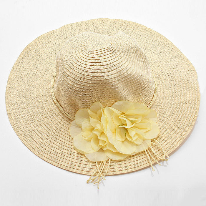HATEGORY Flower Accented Straw Floppy Hat