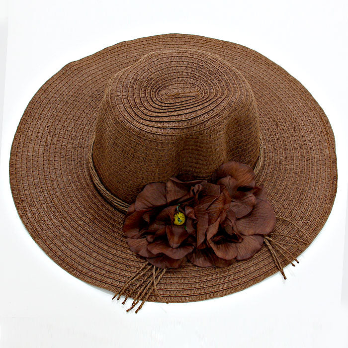 HATEGORY Flower Accented Straw Floppy Hat