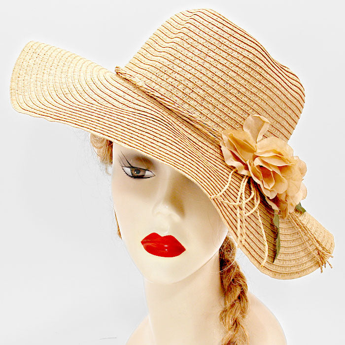 HATEGORY Flower Accented Straw Floppy Hat