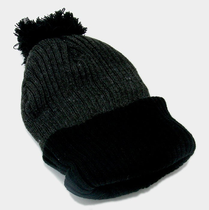 HATEGORY Pom Pom Color Block Fold Over Knit Beanie Hat
