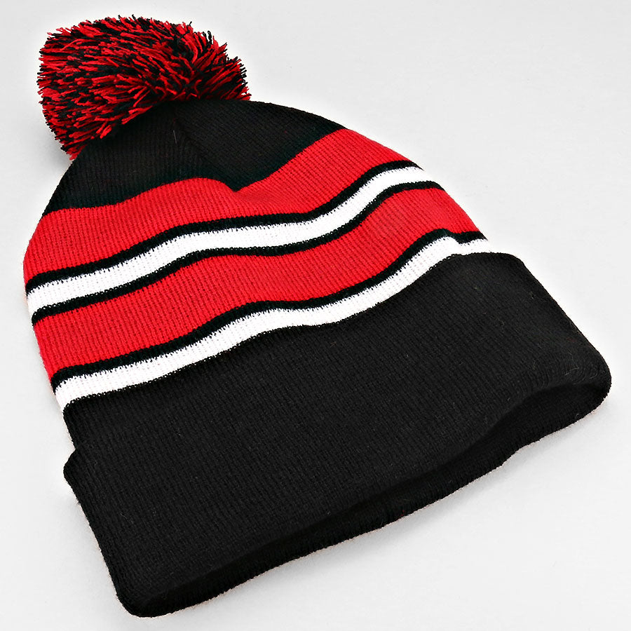 HATEGORY Striped pom pom beanie hat