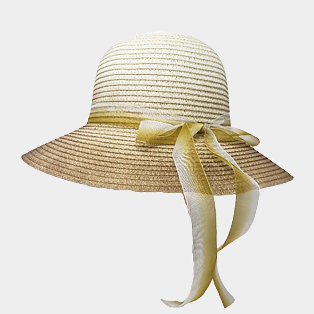 HATEGORY Ombre Bow Band Straw Sun Hat