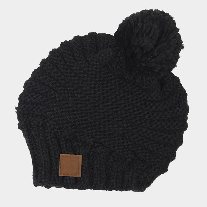 HATEGORY Stripe Knit Pom Pom Beanie Hat
