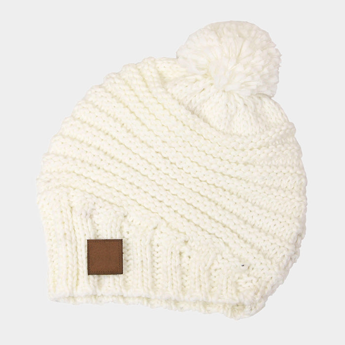HATEGORY Stripe Knit Pom Pom Beanie Hat