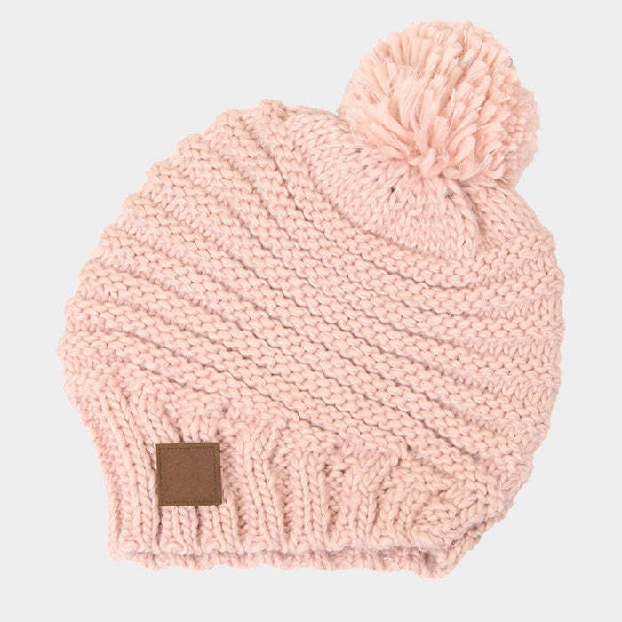 HATEGORY Stripe Knit Pom Pom Beanie Hat