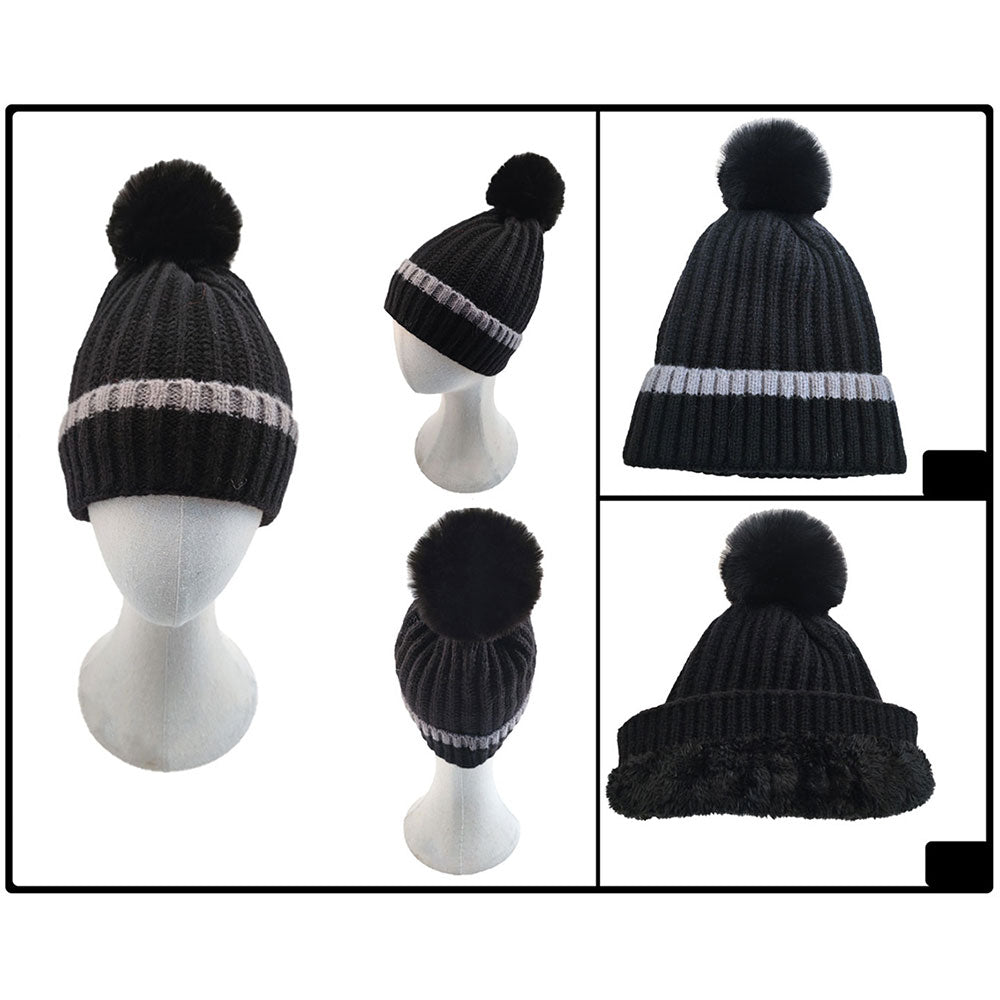 HATEGORY Ribbed Knit Pom Pom Beanie Hat