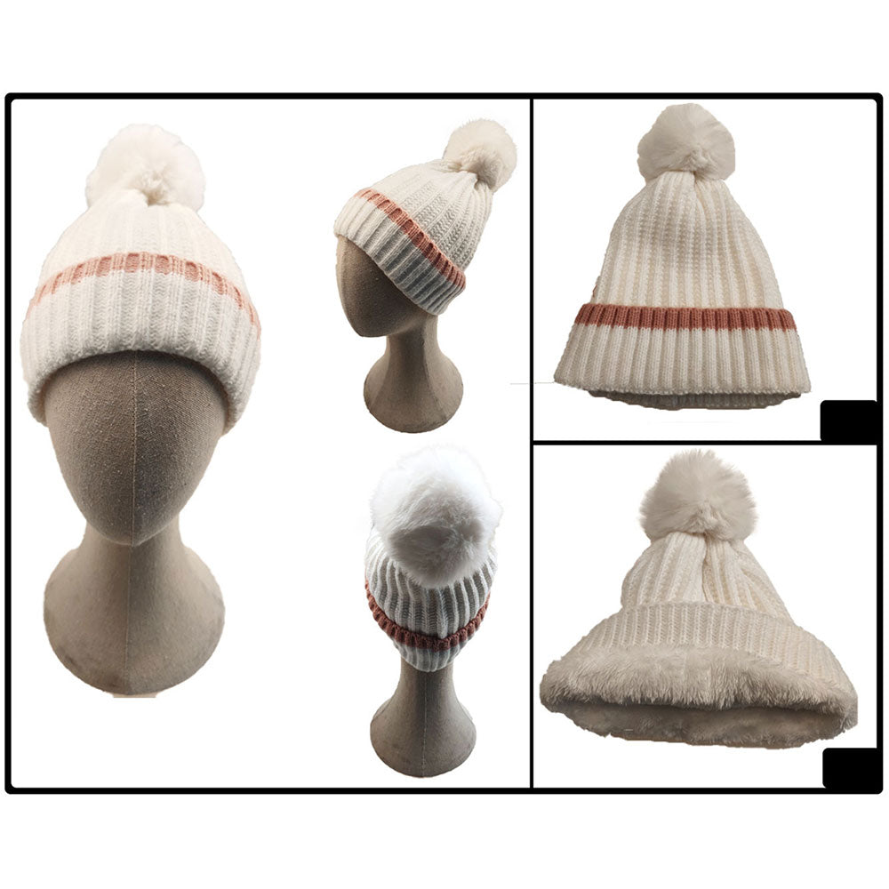HATEGORY Ribbed Knit Pom Pom Beanie Hat