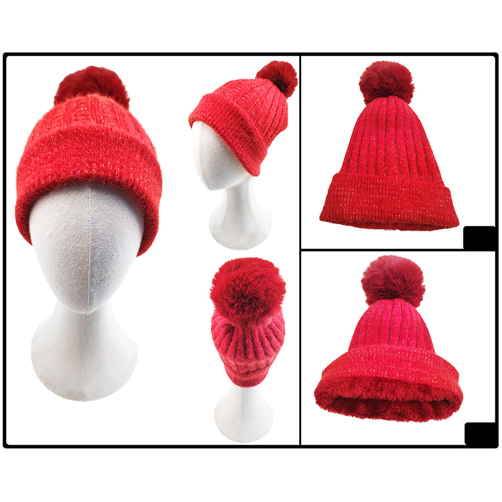HATEGORY Fleece Lining Pom Pom Beanie Hat
