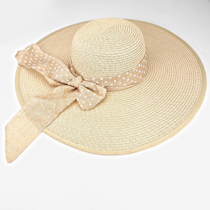 HATEGORY Polka Dot Bow Straw Floppy Hat