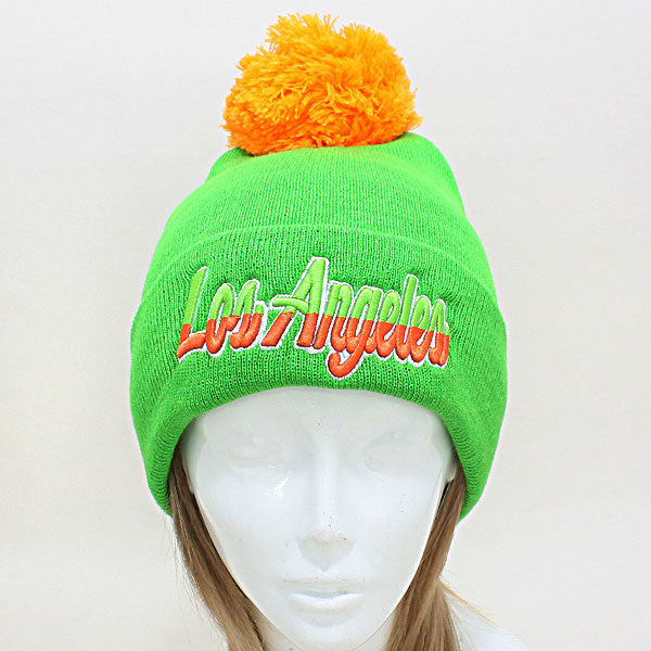 HATEGORY "Los Angeles" Embroidered Acrylic Pom Beanie