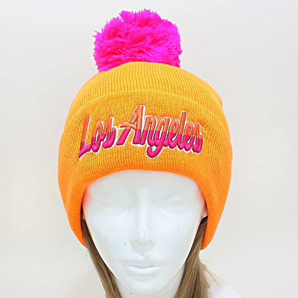 HATEGORY "Los Angeles" Embroidered Acrylic Pom Beanie