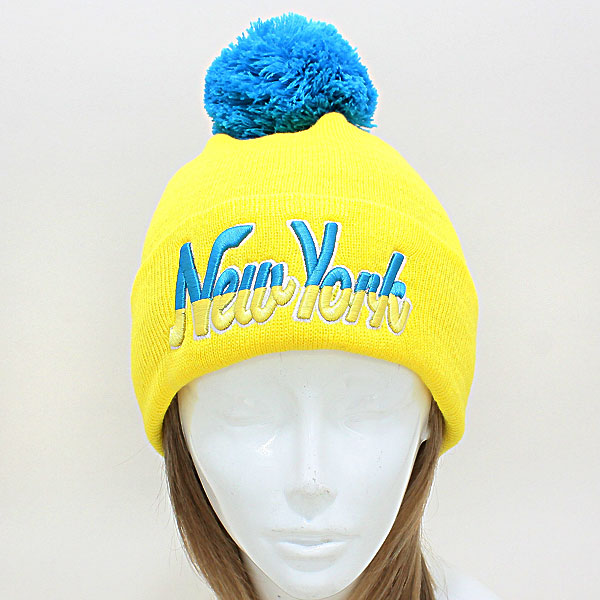 HATEGORY "New York" Embroidered Acrylic Pom Beanie