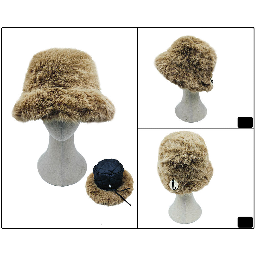 HATEGORY Fuzzy Faux Fur Bucket Hat
