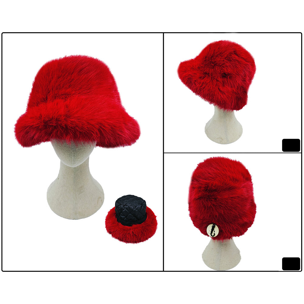 HATEGORY Fuzzy Faux Fur Bucket Hat