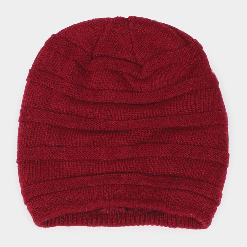 HATEGORY Fur Lining Stripe Knit Beanie Hat