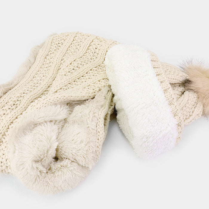 HATEGORY 2PCS Knit Infinity Scarf Pom Pom Beanie Hat Set