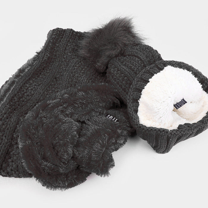 HATEGORY 2PCS Knit Infinity Scarf Pom Pom Beanie Hat Set