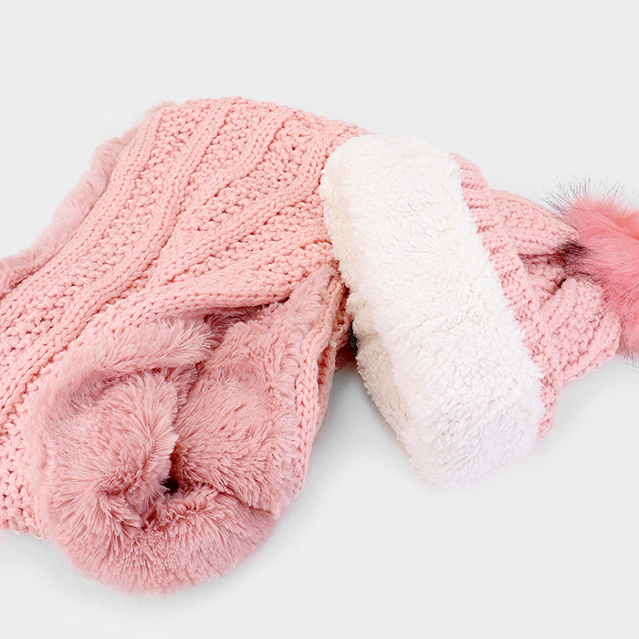 HATEGORY 2PCS Knit Infinity Scarf Pom Pom Beanie Hat Set