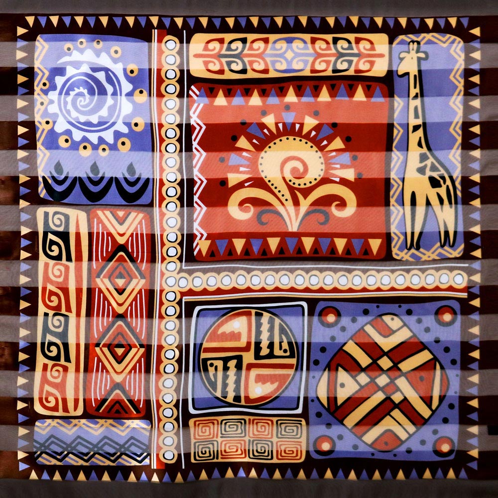 HATEGORY Silk Feel Striped Geometric Print Square Scarf