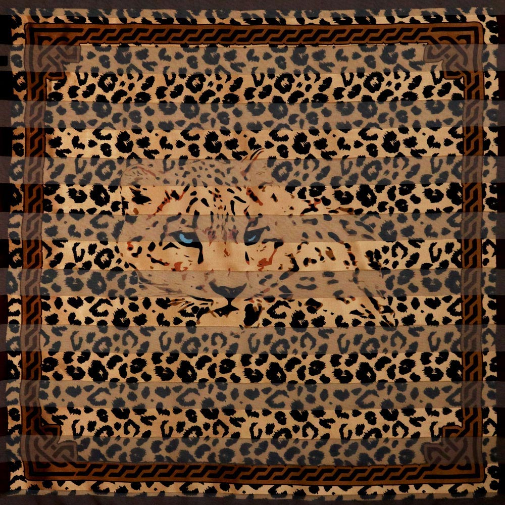 HATEGORY Silk Feel Striped Leopard Print Square Scarf