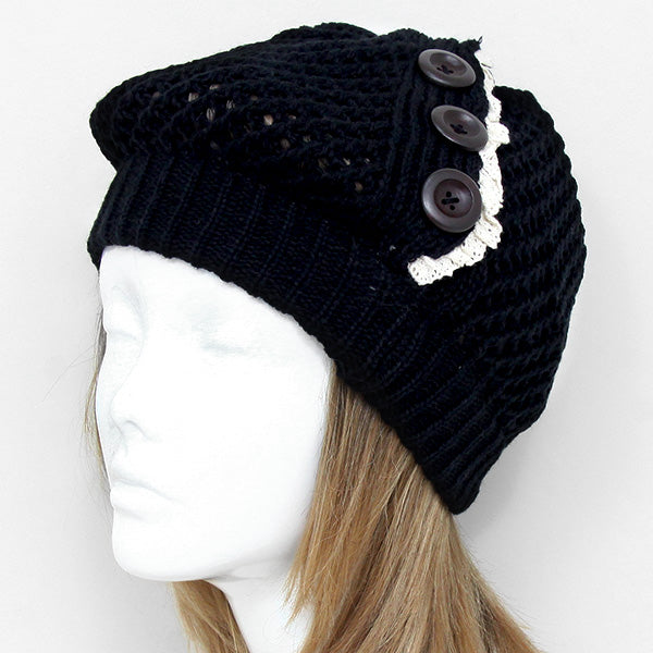 HATEGORY Cute Buttoned Acrylic Beanie