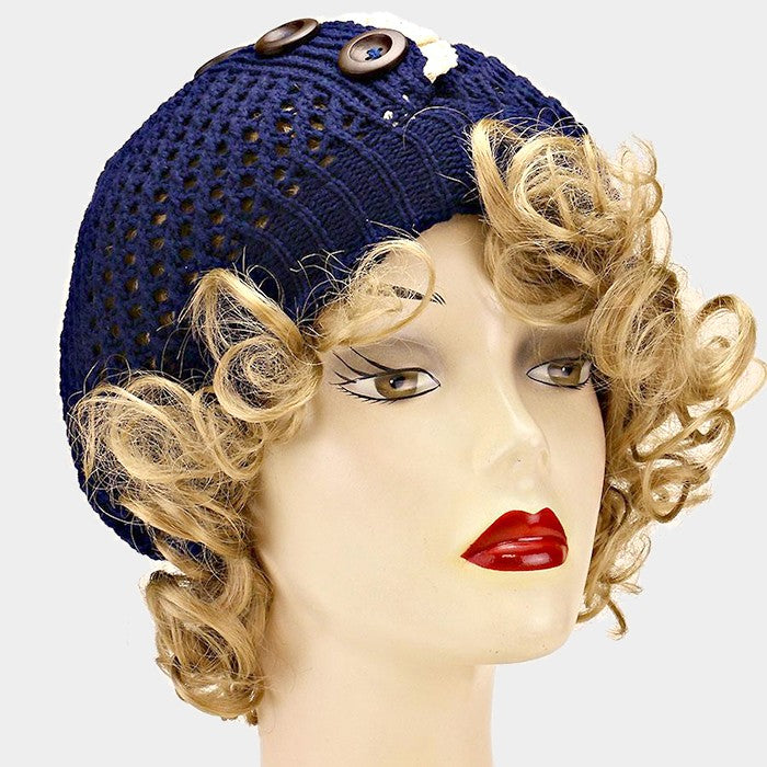 HATEGORY Triple button waffle knit beanie hat