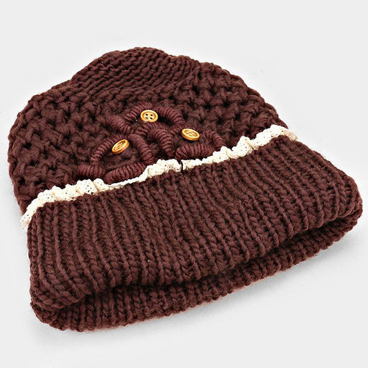 HATEGORY Cute Buttoned Acrylic Beanie