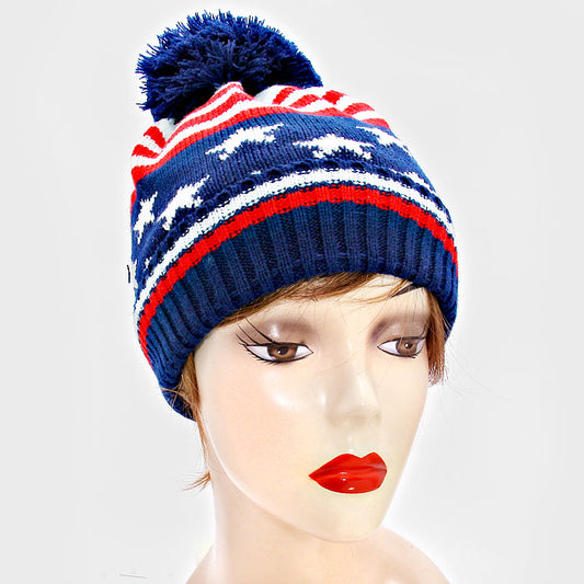 HATEGORY American Flag Pom Beanie Hat