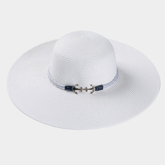HATEGORY Double Anchor Rope Trim Straw Sun Hat