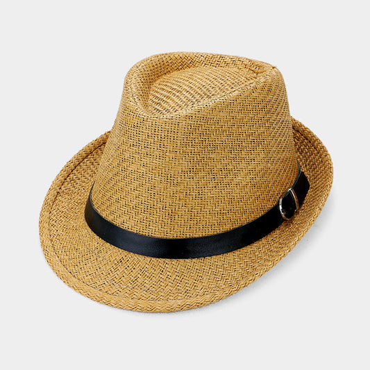HATEGORY Black Belt Trim Straw Fedora Hat